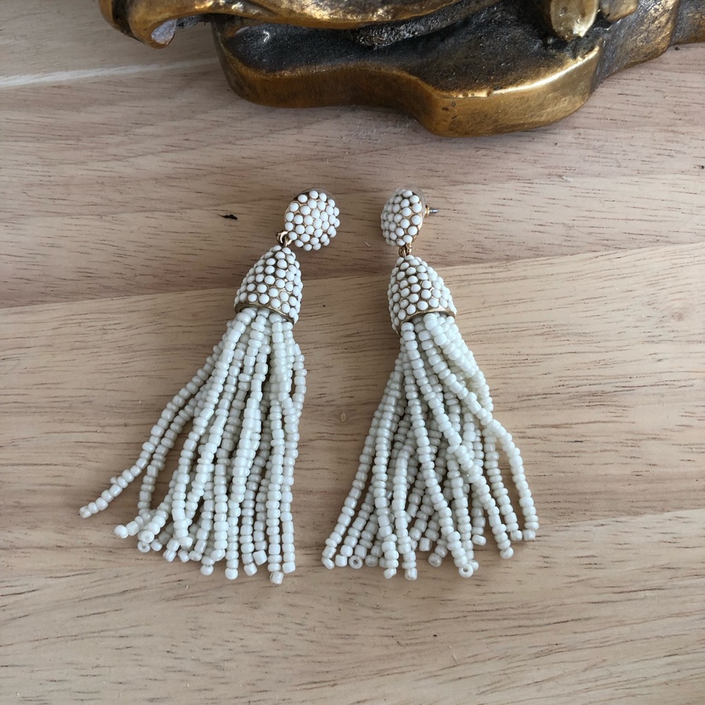 White Baublebar Beaded Tassle Earrings
